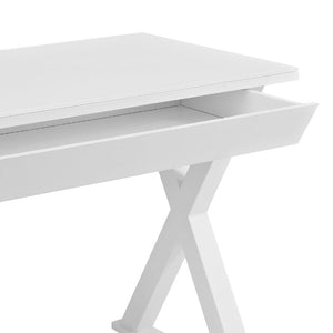 48" Modern White Steel X-Frame Desk with Drawer & Glass Top