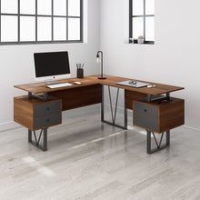 Load image into Gallery viewer, 59" Walnut Industrial Floating Desk with 2 Files