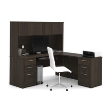 Load image into Gallery viewer, L-Shaped Office Desk with Hutch and Double Pedestals in Dark Chocolate
