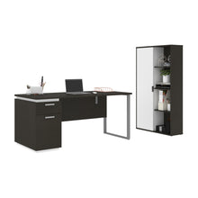 Load image into Gallery viewer, Deep Gray &amp; White 66&quot; Desk Set with Cabinet
