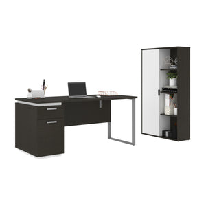 Deep Gray & White 66" Desk Set with Cabinet