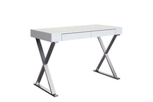 Load image into Gallery viewer, 47" Modern White Lacquer & Stainless Steel Desk with Drawer from WhiteLine