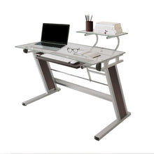 Load image into Gallery viewer, 43" Silver & Walnut Cantilever Desk with Glass Top
