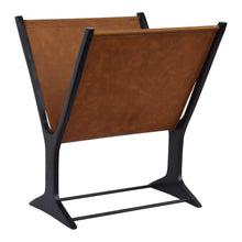 Load image into Gallery viewer, Gorgeous Magazine Rack of Aluminum & Brown Leather
