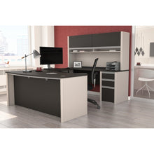 Load image into Gallery viewer, 71&quot; Executive U-Shaped Desk with File Drawers and Hutch in Slate and Sandstone
