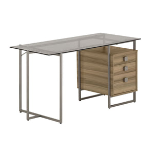 55" Silver & Glass Desk with Oak Drawers