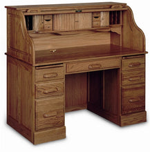 Load image into Gallery viewer, Rolltop Solid Oak Double Pedestal Desk with Locking Tambour
