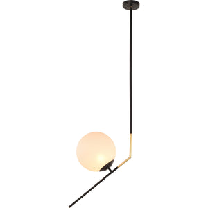 Frosted Glass and Black Steel Pendant Light with Brass Accents