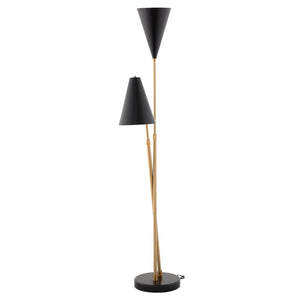 Sophisticated Black Steel and Brushed Gold Floor Lamp with Black Marble Base
