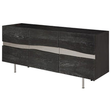 Load image into Gallery viewer, 78&quot; Artistic Storage Credenza of Oxidized Oak w/ Horizontal Steel Inlay
