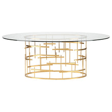 Load image into Gallery viewer, 77&quot; Oval Glass &amp; Gold Meeting Table w/ Cross Hatch Design
