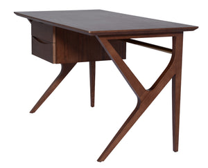 53" Mid-Century Modern Office Desk w/ Dark Walnut Stain