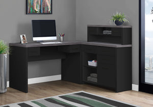 63" L-Shaped Desk with Extra Storage & Low Hutch in Gray/Black
