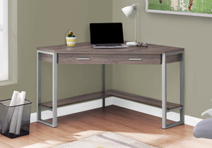 42" Corner Desk in Dark Taupe & Silver