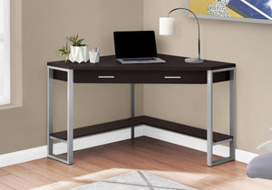 42" Corner Desk in Espresso & Silver