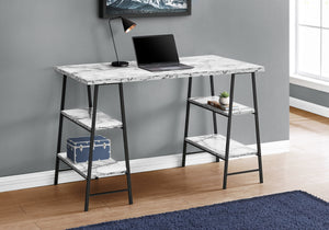 48" Twin Ladder Desk in White Marble-Look & Black