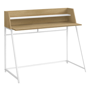 48" Desk with High Sides & Shelf in Natural Wood/White