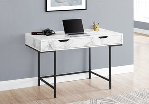 48" 2-Drawer Table Desk in White Marble-Look