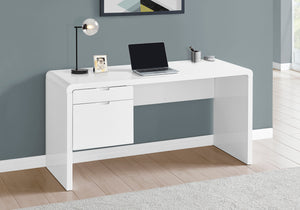 60" Art Deco Desk with 2 Reversible Drawers in White