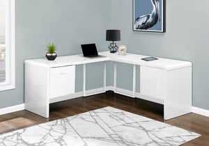 72" Art Deco Reversible L-Desk in White with 3 Drawers