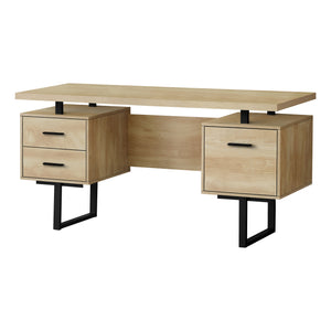 Floating Modern Desk with 3 Drawers in Natural Wood
