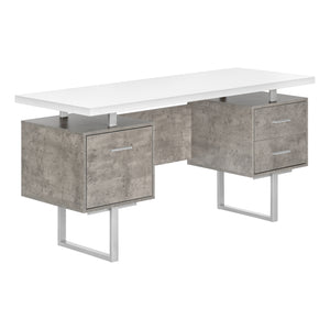 Floating Modern Desk with 3 Drawers in Concrete & White