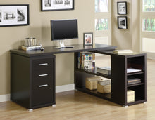 Load image into Gallery viewer, Modern Cappuccino L-Shaped Desk with File Drawer & Open Shelving