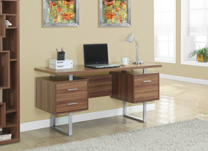 60" Modern Walnut Double Pedestal Desk with File Drawer