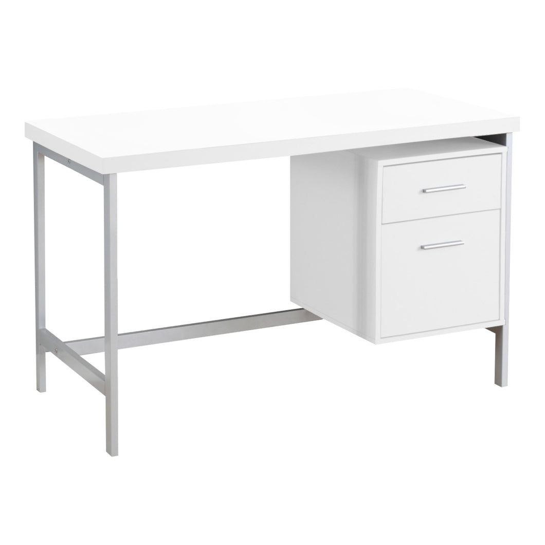 Modern Silver & White Office Desk w/ 2 Drawers