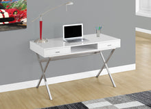Load image into Gallery viewer, Modern 48" White & Chrome X-Frame Computer Desk