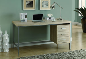 Modern 60" Three Drawer Desk in Natural Reclaimed Finish