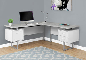 Modern 71" L-Shaped White & Cement Office Desk w/ Drawers
