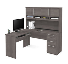 Load image into Gallery viewer, 60" Bark Gray L-Shaped Desk with Hutch & Extra Storage