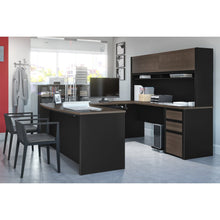 Load image into Gallery viewer, 71" Executive Antigua & Black U-Shaped Desk with File Drawers and Hutch