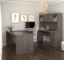 Load image into Gallery viewer, Modern Premium U-shaped Desk with Hutch in Bark Gray
