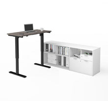 Load image into Gallery viewer, Adjustable Bark Grey Office Desk with White Credenza