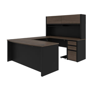 71" Executive Antigua & Black U-Shaped Desk with File Drawers and Hutch