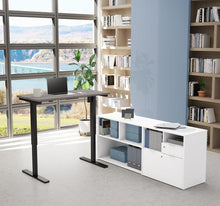 Load image into Gallery viewer, Adjustable Bark Grey Office Desk with White Credenza
