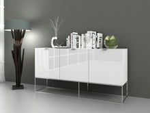 Load image into Gallery viewer, 71&quot; White &amp; Stainless High Gloss Lacquer Credenza
