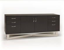 Load image into Gallery viewer, Modern 75" Gray Oak Executive Office Desk with Stainless Steel Base