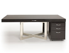 Load image into Gallery viewer, Modern 75" Gray Oak Executive Office Desk with Stainless Steel Base