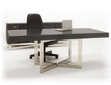 Load image into Gallery viewer, Modern 75&quot; Gray Oak Executive Office Desk with Stainless Steel Base
