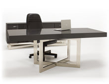 Load image into Gallery viewer, Modern 75" Gray Oak Executive Office Desk with Stainless Steel Base