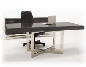 Modern 75" Gray Oak Executive Office Desk with Stainless Steel Base