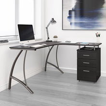 Load image into Gallery viewer, 59" Espresso Curved L-Desk with FIle