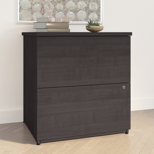 65" Charcoal Maple L-Desk with Built-in File Cabinet