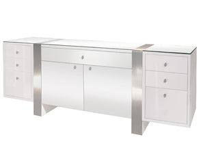 Premium Modern Desk in White Lacquer & Brushed Aluminum Laminate