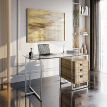 Load image into Gallery viewer, 55" Silver & Glass Desk with Oak Drawers