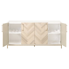 Load image into Gallery viewer, 71" White & Brass Storage Credenza with Herringbone-Patterned Doors