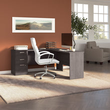 Load image into Gallery viewer, 65" Charcoal Maple L-Desk with Built-in File Cabinet
